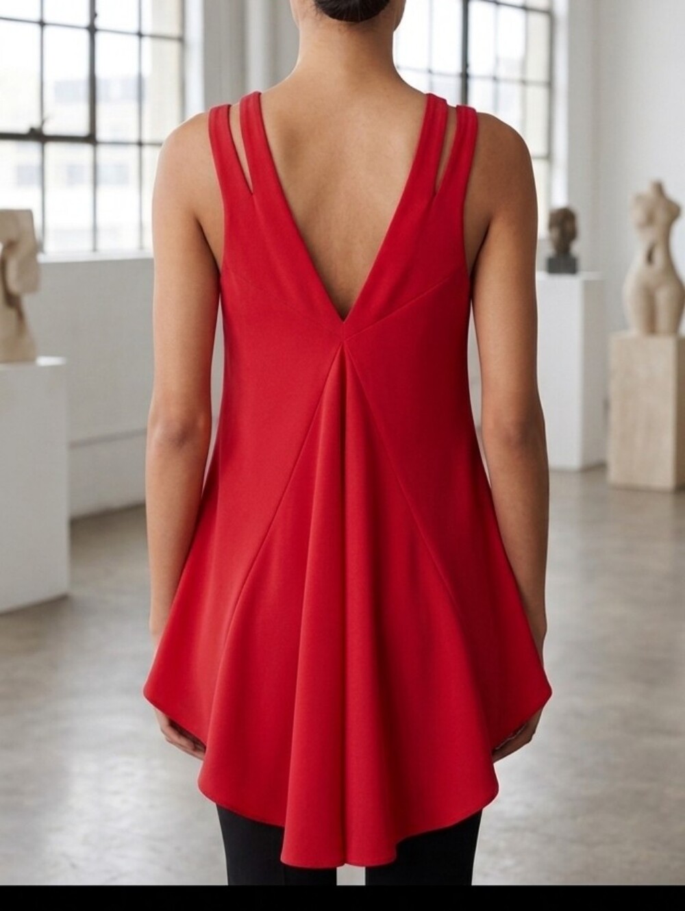 JONATHAN SIMKHAI 100% Silk Sleeveless High-Low Top Red Cutout Size XS Ptp 17"